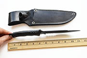 Large Black Bowie Hunting Knife 1095 Serrated with Black & Gray Micarta Custom Knives with Leather Sheath