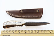 Stag Antler Damascus Hunting Knife Skinning Custom Knives Deer Drop Point Sheath